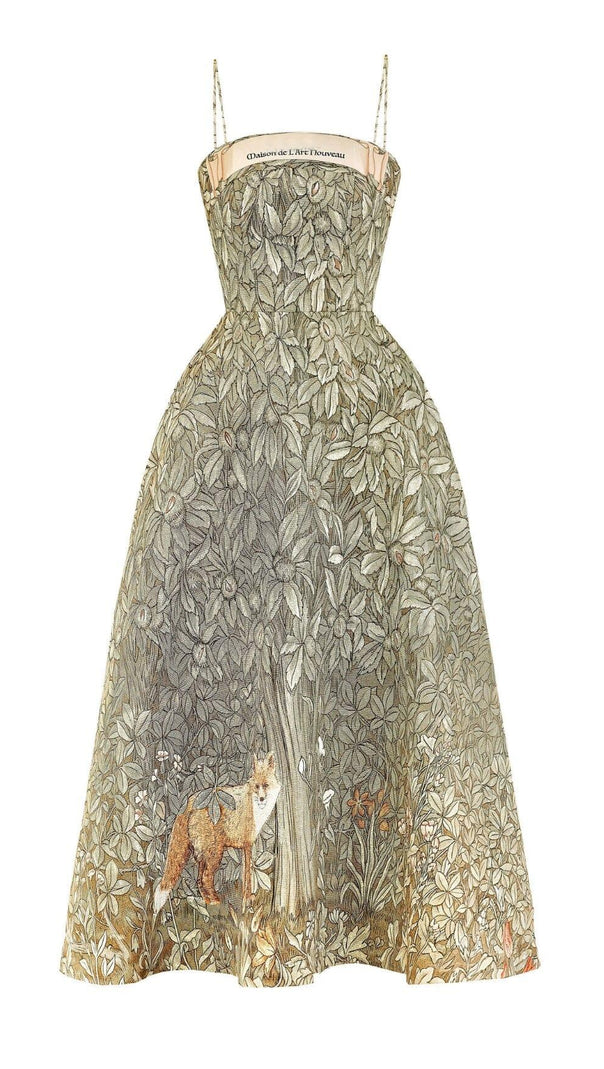 AIIZIE JUNGLE PRTINTED MIDI DRESS IN CHOCOLATE - product image