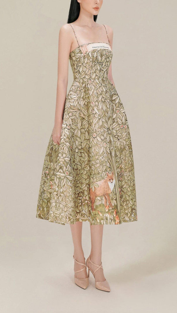 AIIZIE JUNGLE PRTINTED MIDI DRESS IN CHOCOLATE - product image