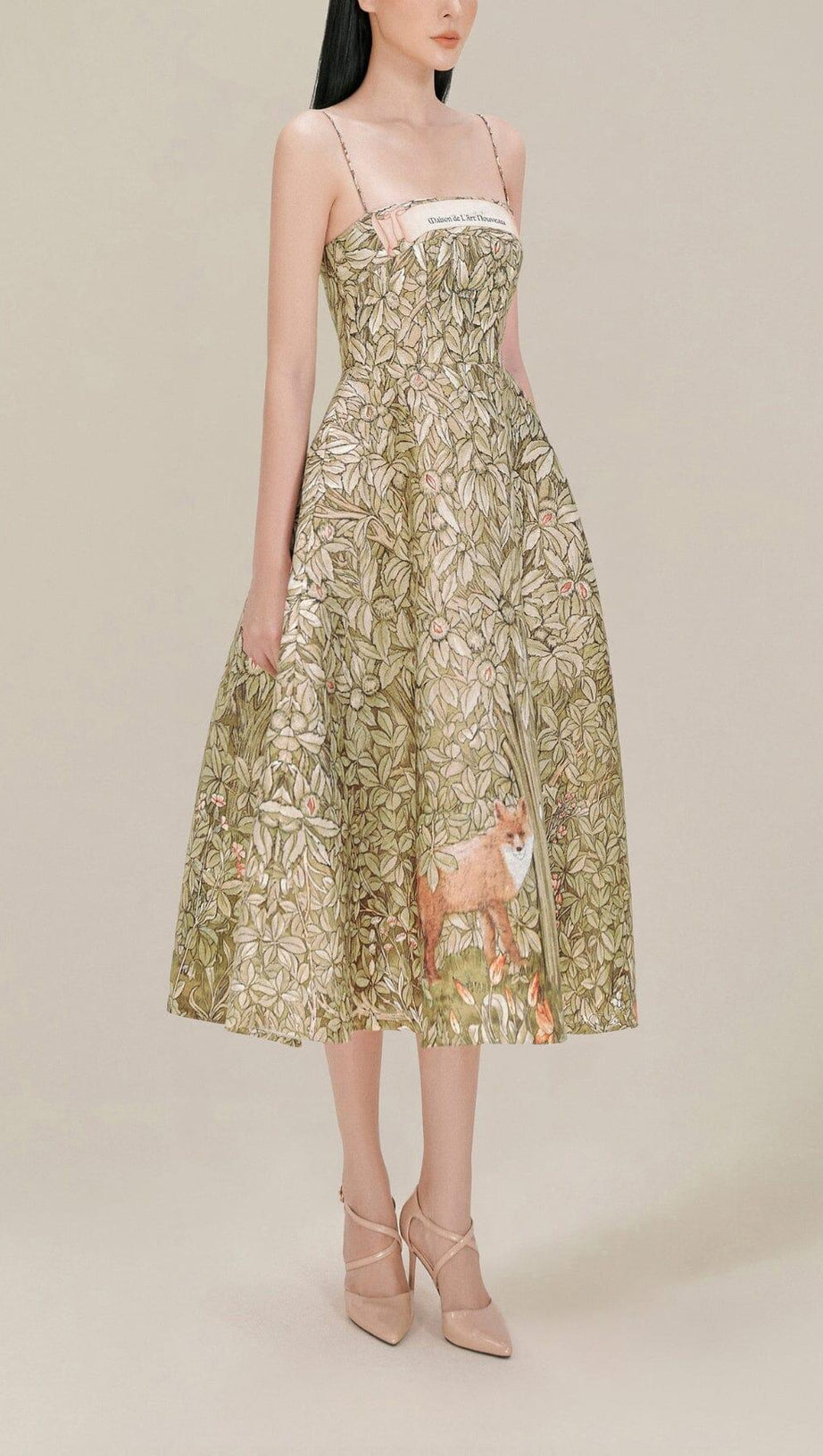 ABITO MIDI CON STAMPA JUNGLE IN CIOCCOLATO