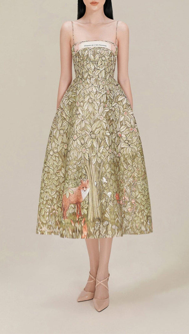 AIIZIE JUNGLE PRTINTED MIDI DRESS IN CHOCOLATE - product image