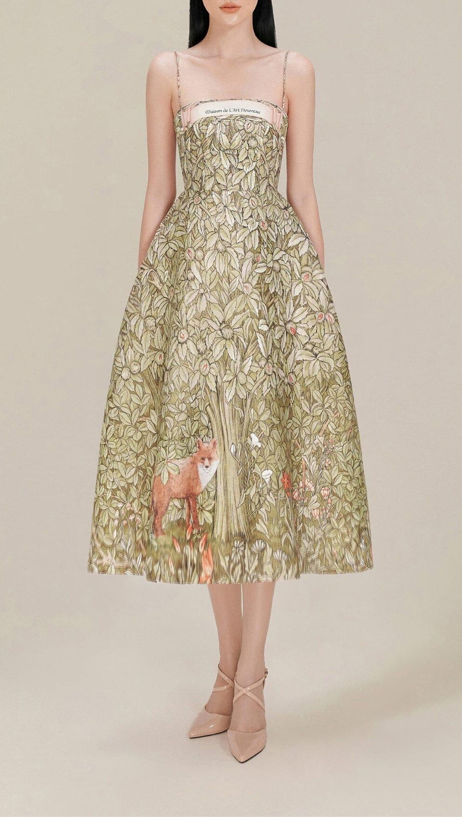 ABITO MIDI CON STAMPA JUNGLE IN CIOCCOLATO