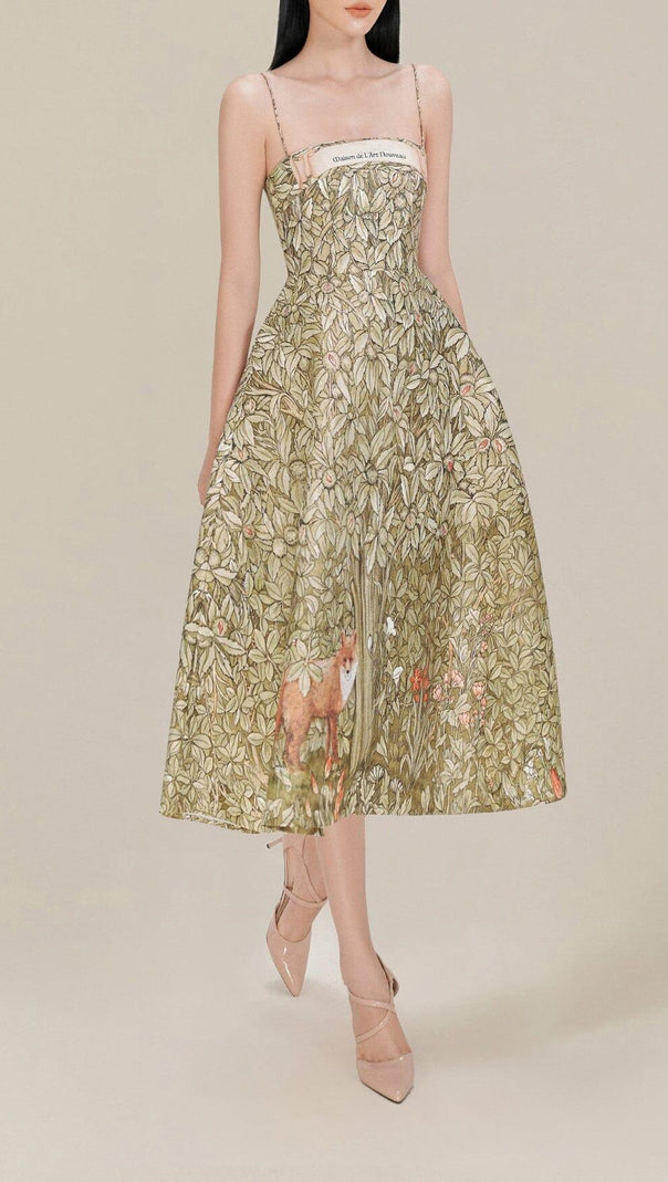 AIIZIE JUNGLE PRTINTED MIDI DRESS IN CHOCOLATE - product image