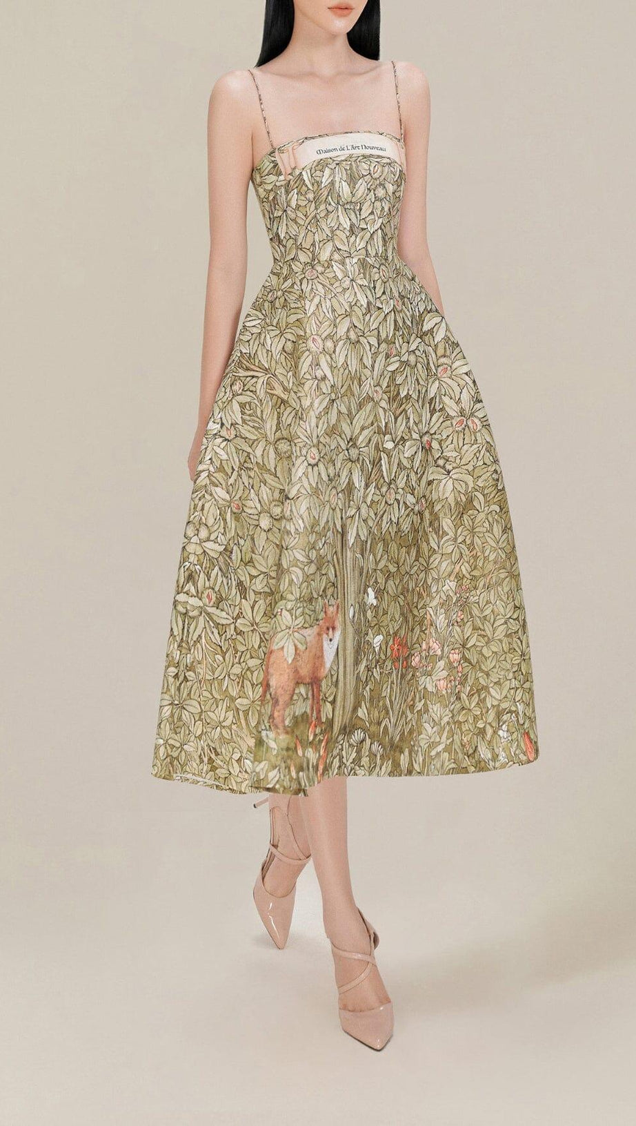 ABITO MIDI CON STAMPA JUNGLE IN CIOCCOLATO