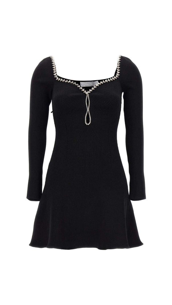 AIIZIE KNIT DIAMANTE MINI DRESS IN BLACK - product image