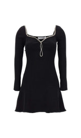 KNIT DIAMANTE MINI DRESS IN BLACK