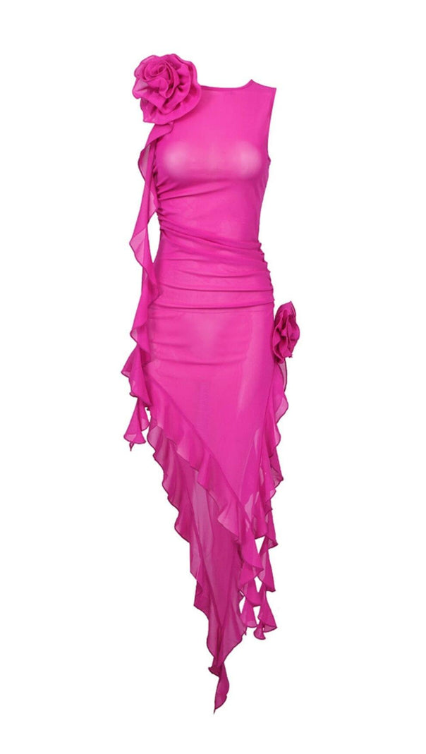 AIIZIE PERSPECTIVE RUFFLE MIDI DRESS IN PINK - product image