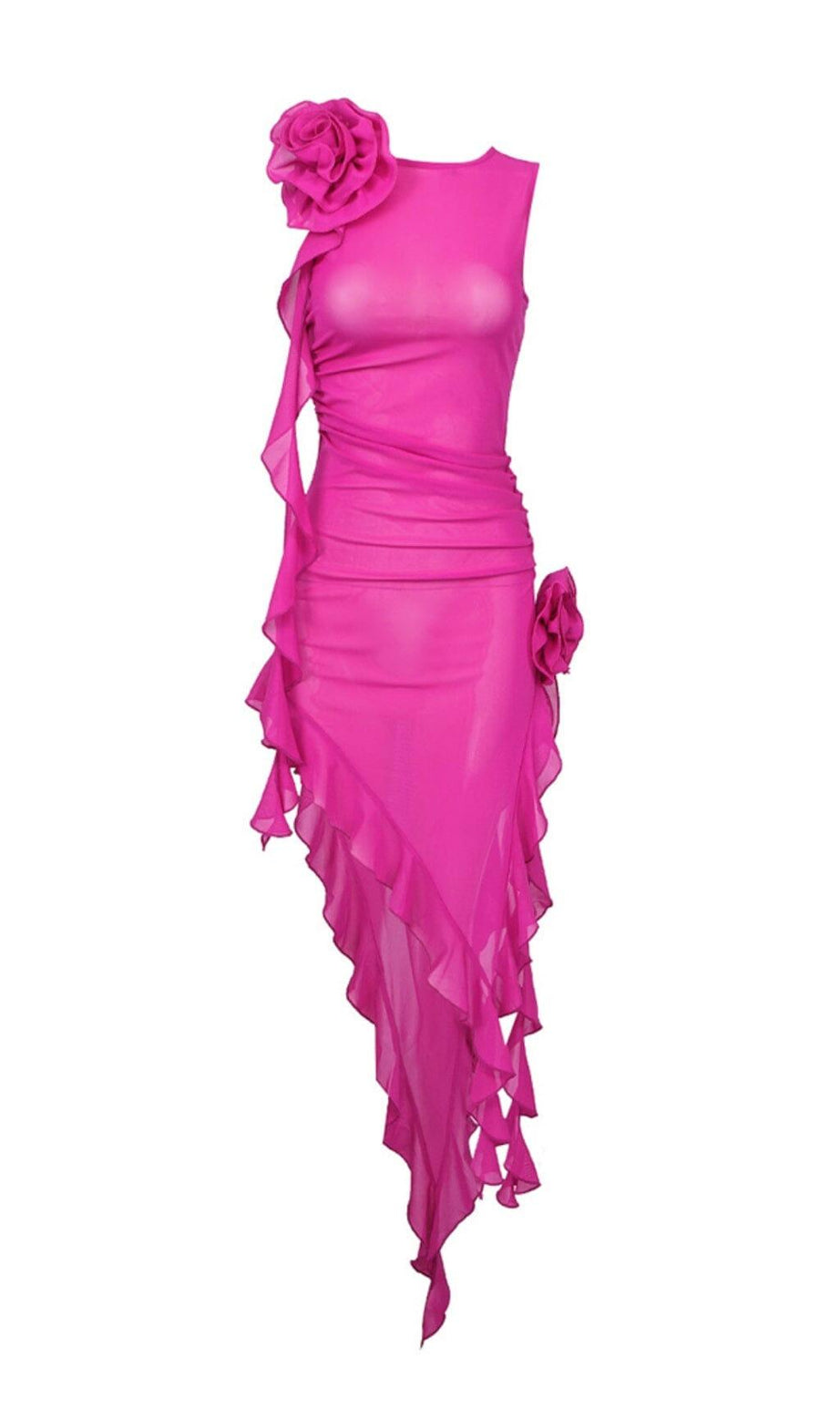 ABITO MIDI CON VOLANT PERSPECTIVE ROSA