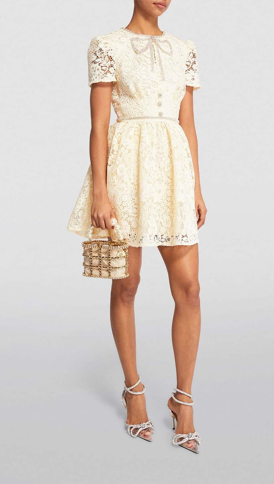 LACE BOW MINI DRESS IN WHITE