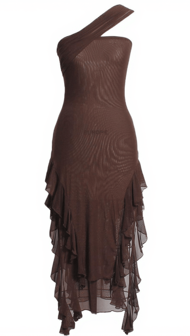 AIIZIE KASSIANI ASYMMETRIC SEE THROUGH RUFFLE DRESS - product image