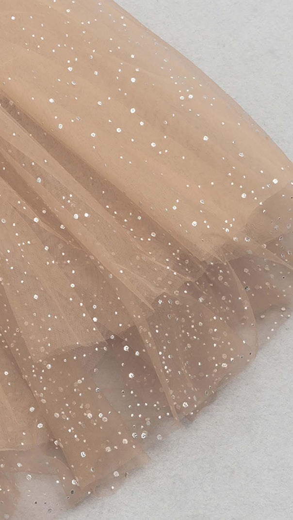 AIIZIE LACE CORSET HEM MIDI DRESS IN BROWN - product image