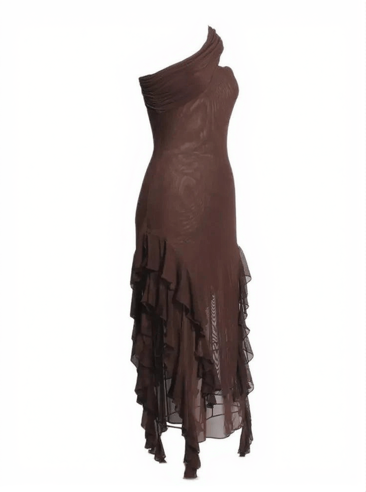 AIIZIE KASSIANI ASYMMETRIC SEE THROUGH RUFFLE DRESS - product image