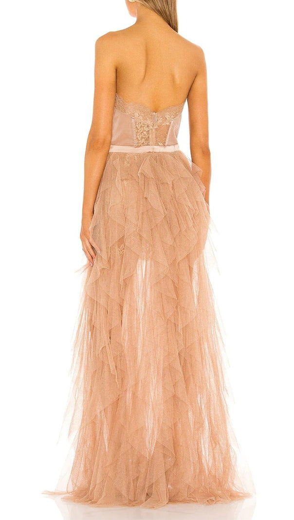 AIIZIE LACE CORSET SLIM MIDI DRESS IN LIGHT ORANGE - product image