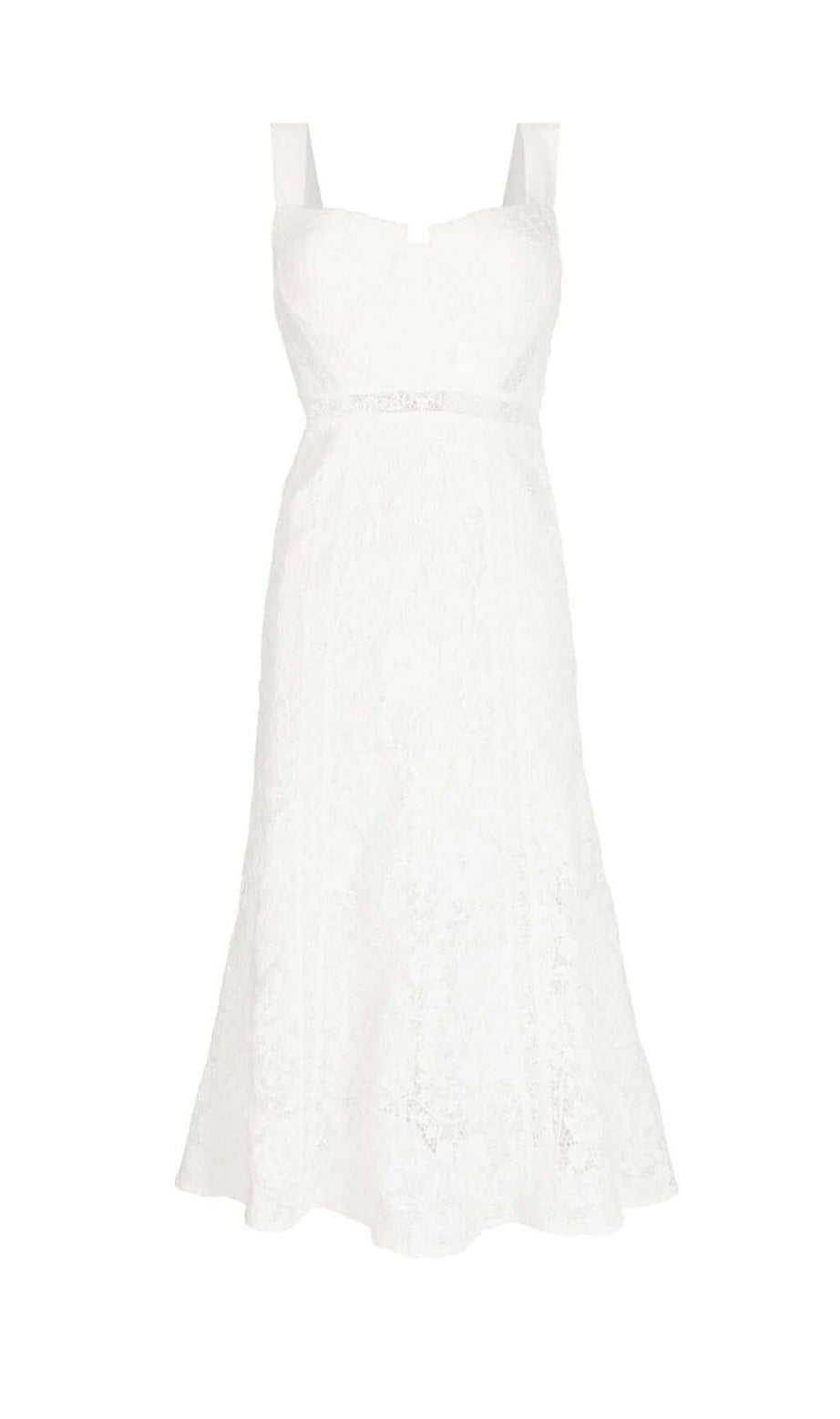 MIDIKLEID MIT SPITZENDETAILS IN WEISS