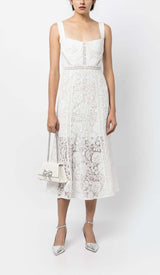 LACE DETAIL STRAPPY MIDI DRESS IN WHITE