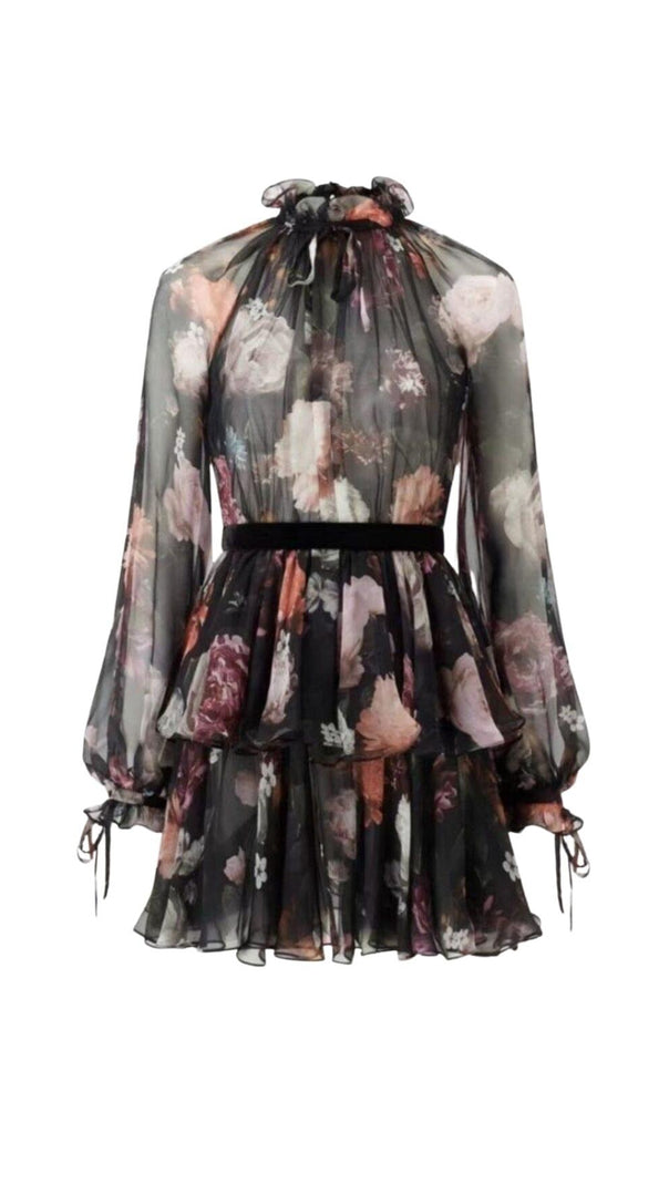 AIIZIE STAND COLLAR LANTERN SLEEVE HIGH WAIST VINTAGE DRESS - product image