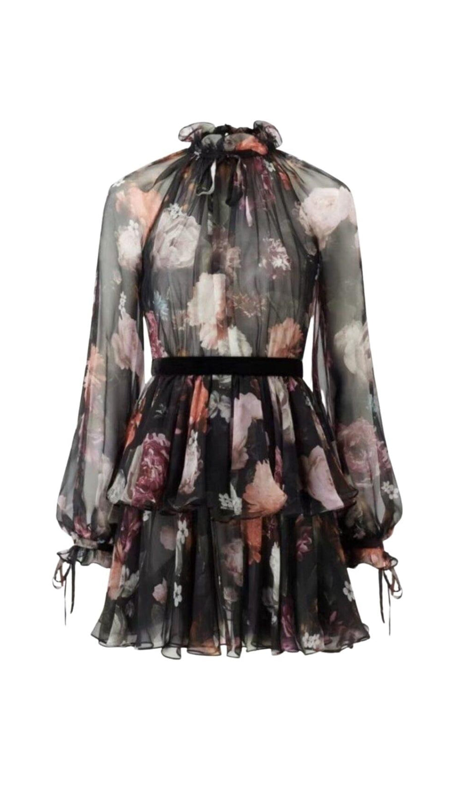 STAND COLLAR LANTERN SLEEVE HIGH WAIST VINTAGE DRESS