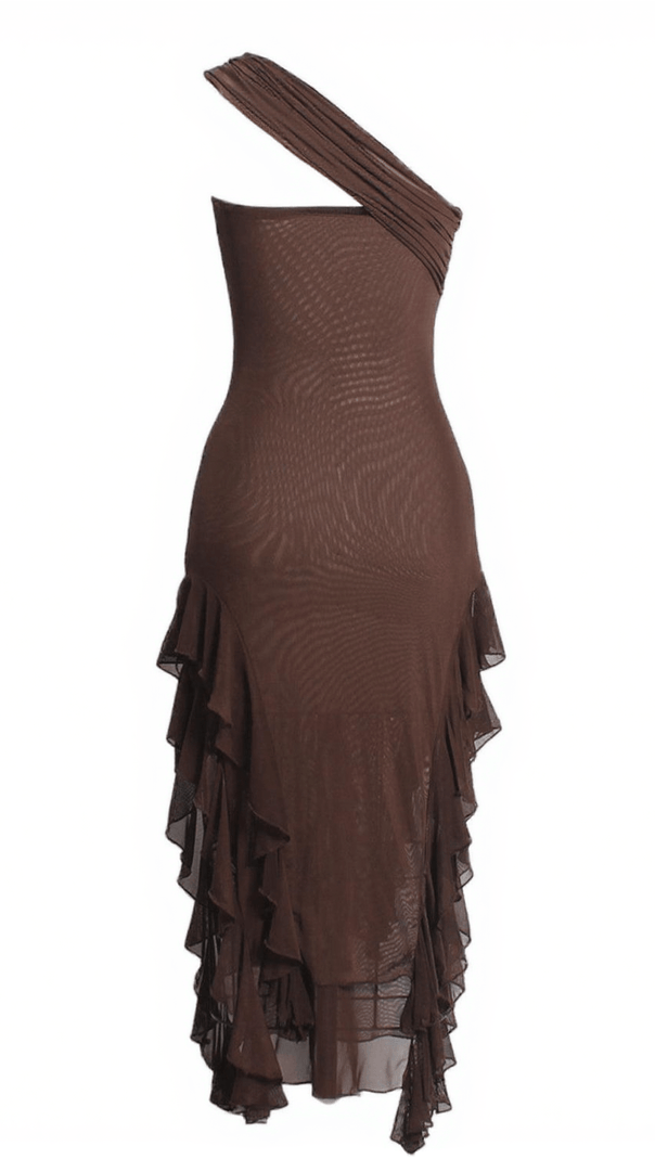 AIIZIE KASSIANI ASYMMETRIC SEE THROUGH RUFFLE DRESS - product image