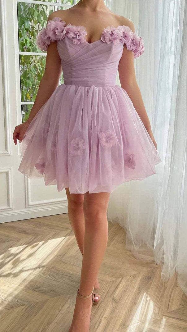 AIIZIE LACE FLORAL-EMBELLISHED MINI DRESS IN LILAC - product image