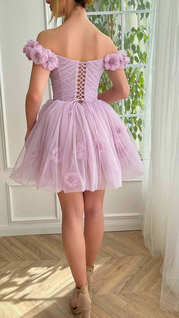 AIIZIE LACE FLORAL-EMBELLISHED MINI DRESS IN LILAC - product image