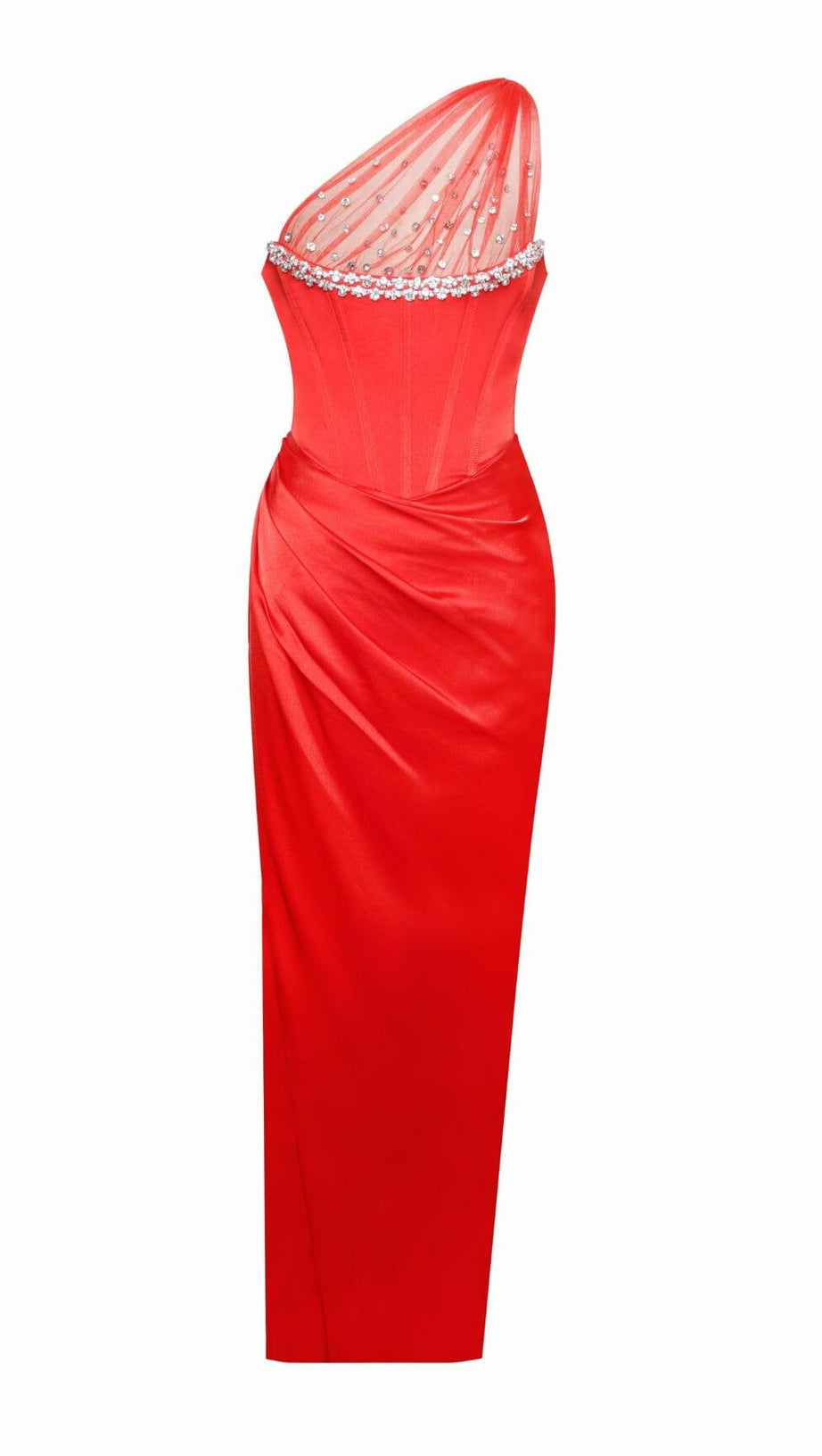 MIDIKLEID AUS GLITZER-SPITZE IN WEINROT