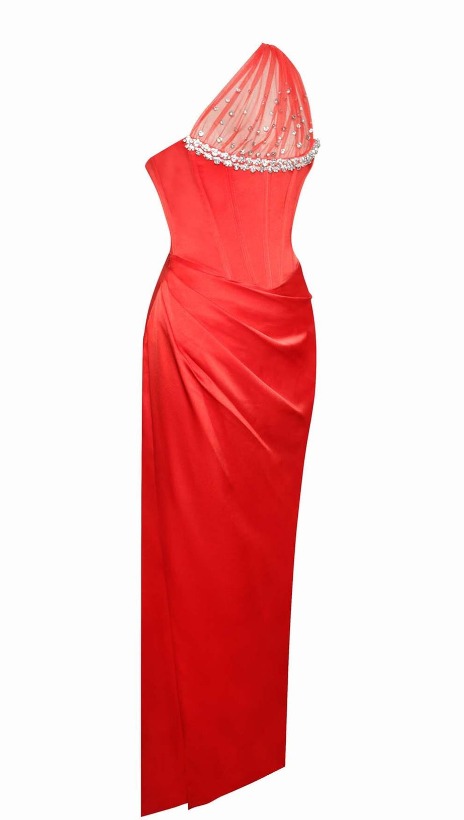 MIDIKLEID AUS GLITZER-SPITZE IN WEINROT