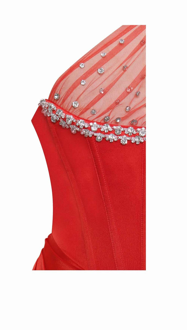 AIIZIE LACE GLITTER CORSET MIDI DRESS IN WINE - product image