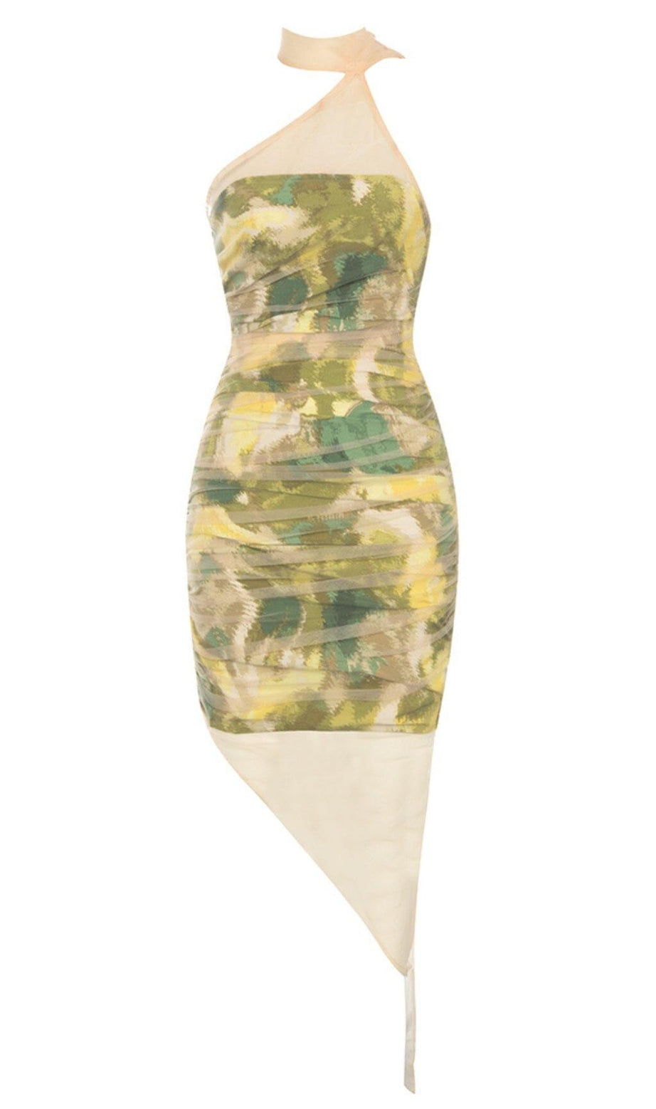 MEHRFARBIGES MINIKLEID MIT SPITZENRÜSCHEN