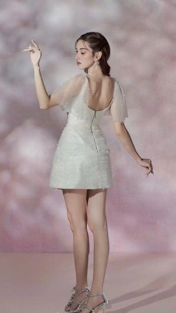 AIIZIE LACE SLEEVE BOW MINI DRESS IN WHITE - product image