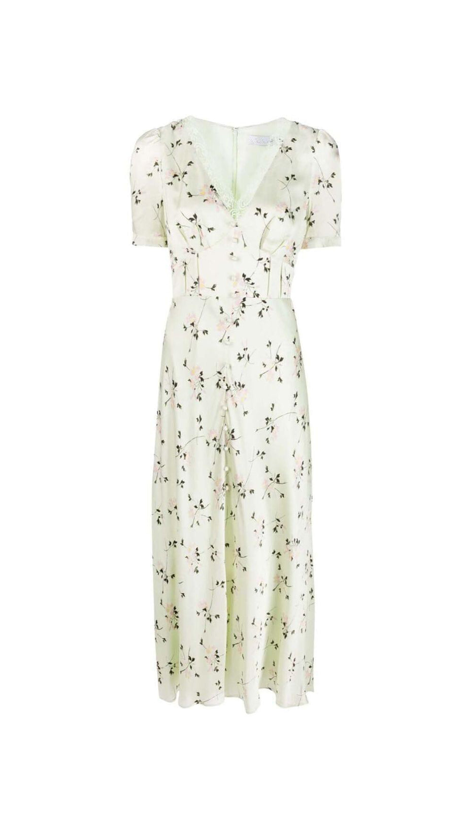 ABITO MIDI CON STAMPA FLOREALE E BORDI IN PIZZO, COLOR GRIGIO CHIARO