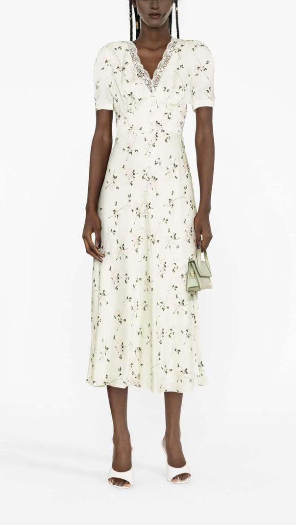 AIIZIE LACE TRIM FLORAL-PRINT MIDI DRESS IN LIGHT GRAYISH - product image