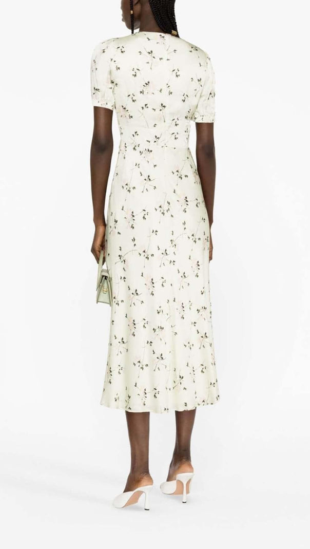 AIIZIE LACE TRIM FLORAL-PRINT MIDI DRESS IN LIGHT GRAYISH - product image