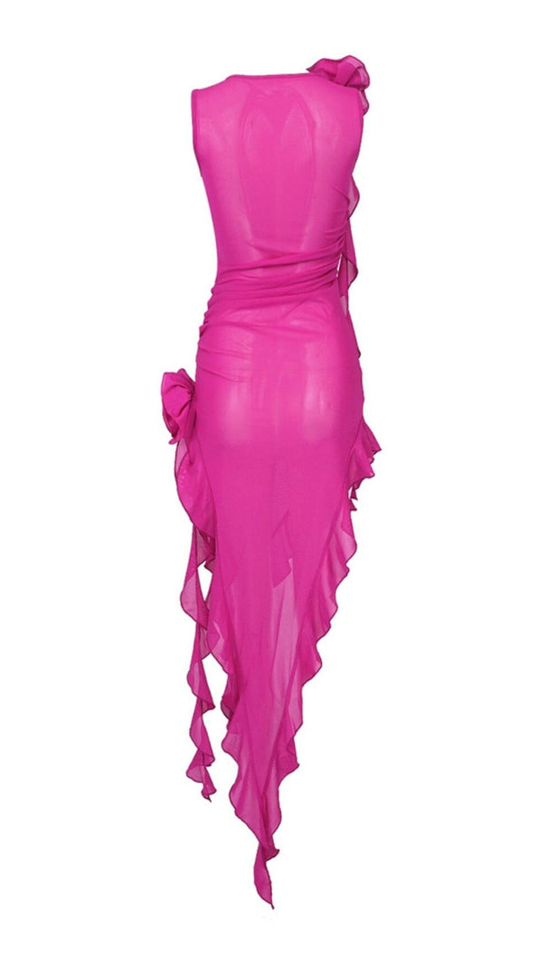 AIIZIE PERSPECTIVE RUFFLE MIDI DRESS IN PINK - product image
