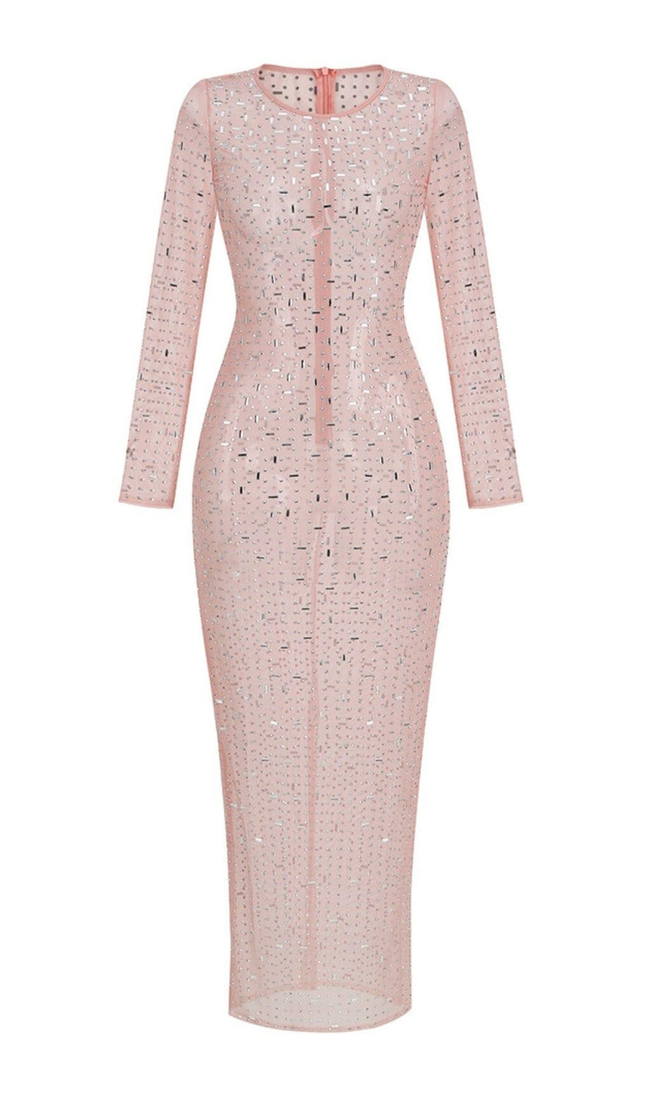 ABITO IN PIZZO CON PAILLETTES ROSA CON PROSPETTIVA