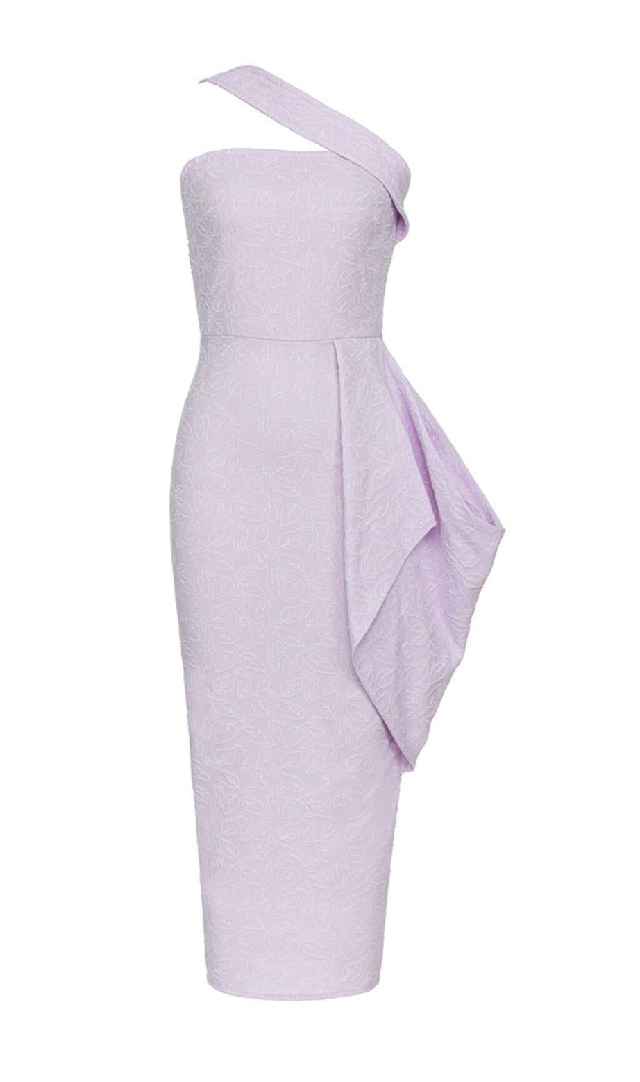 MIDIKLEID MIT BLÄTTERSTICKEREI IN LILA
