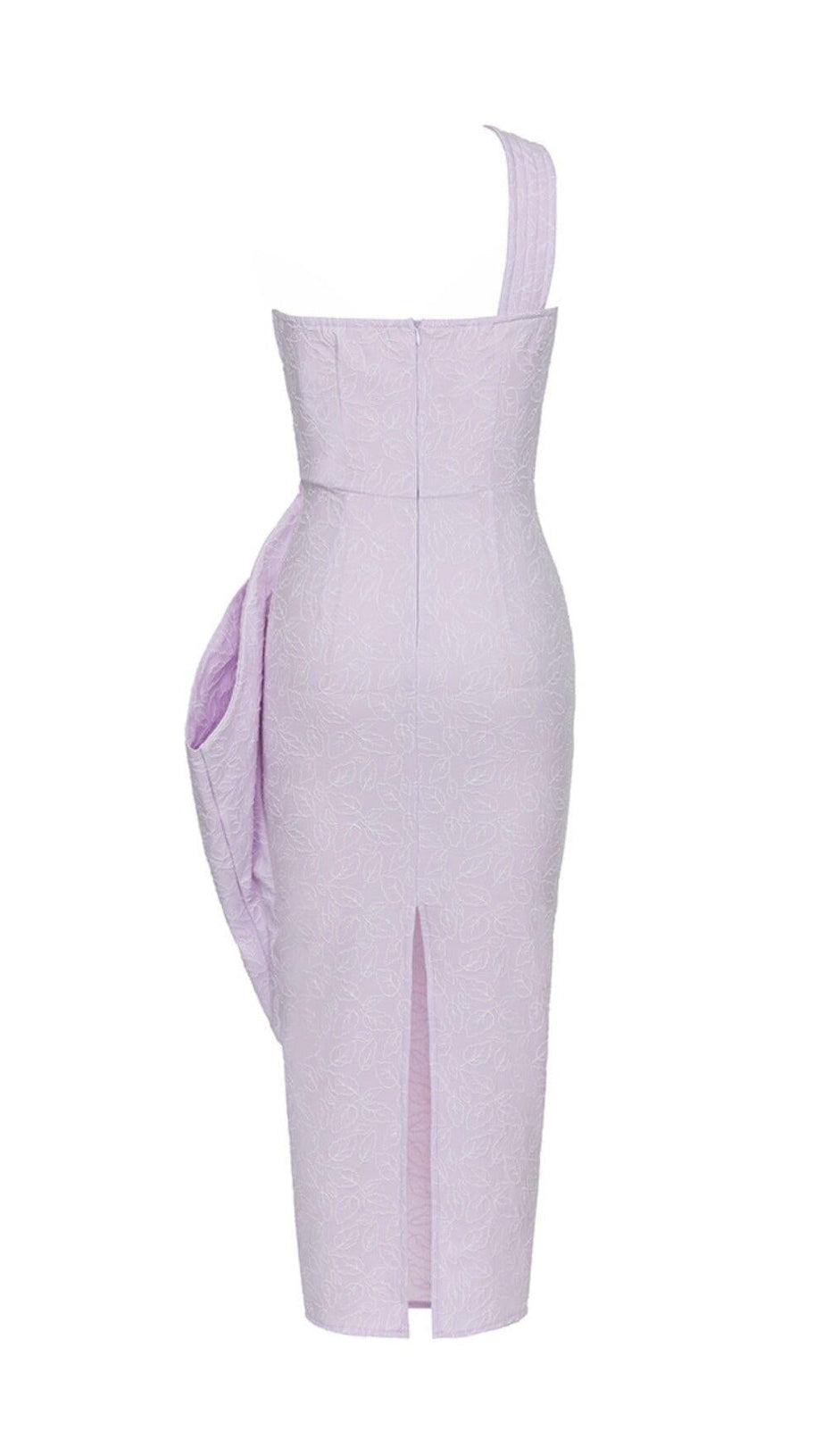 LEAF EMBROIDERY MIDI DRESS IN PURPLE