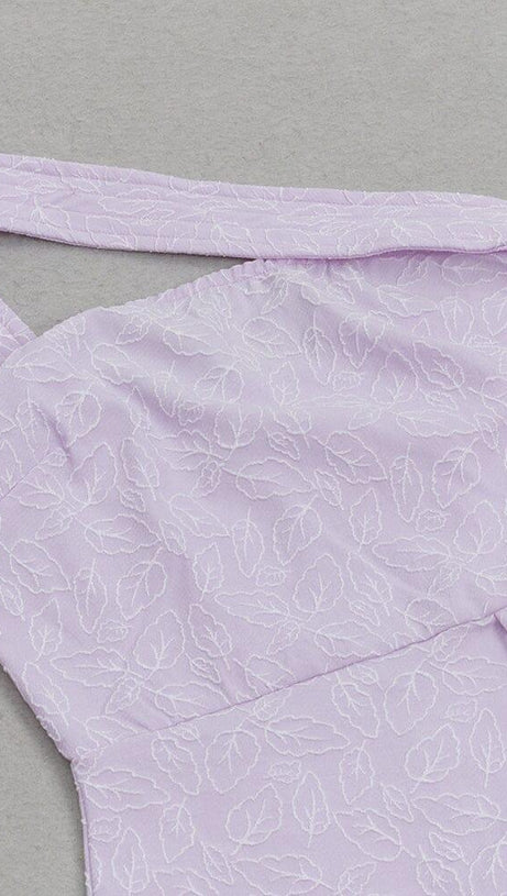 LEAF EMBROIDERY MIDI DRESS IN PURPLE
