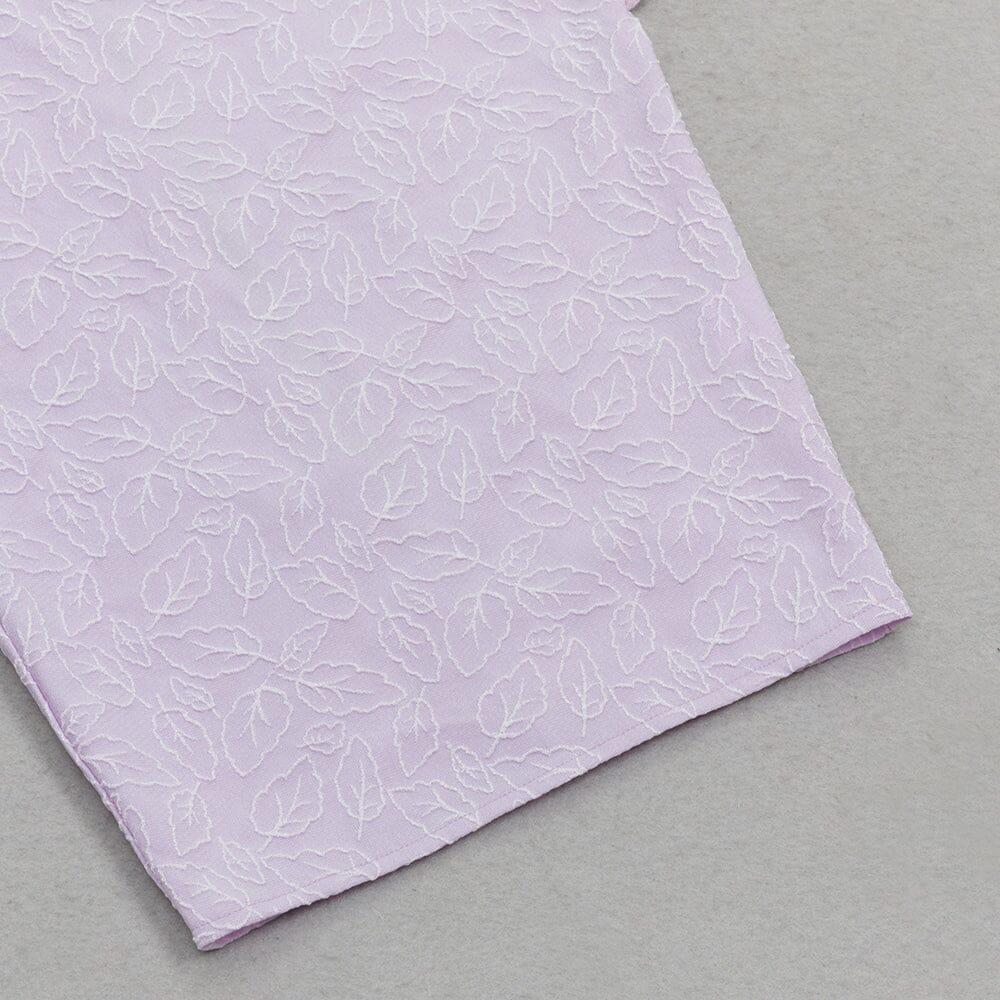 ABITO MIDI CON RICAMO DI FOGLIE VIOLA