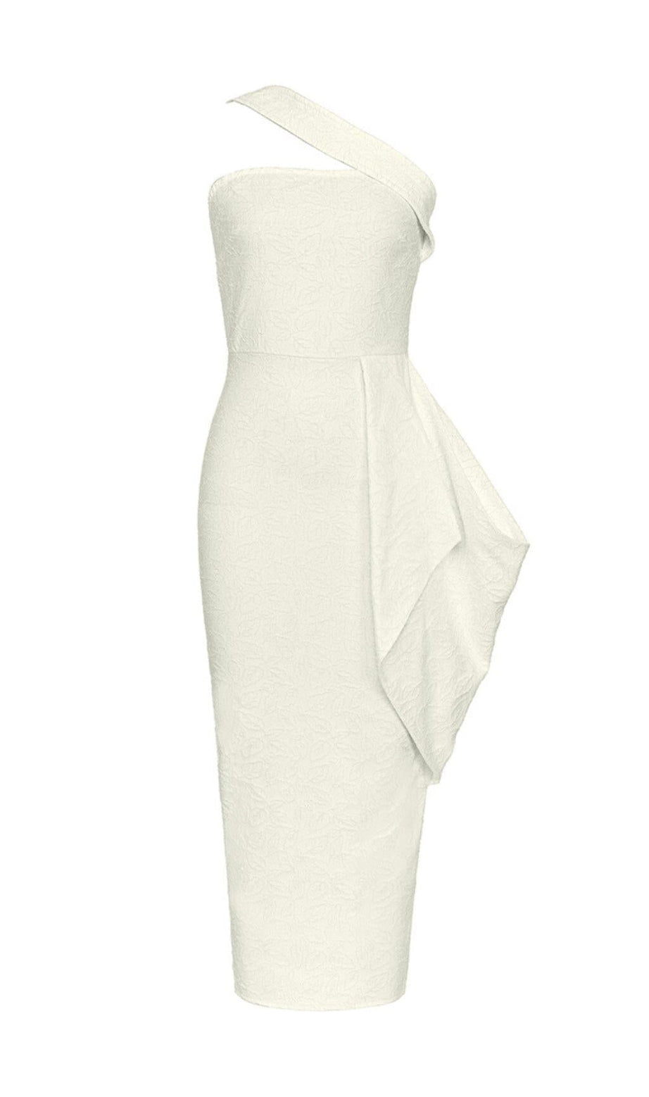 MIDIKLEID MIT BLÄTTERSTICKEREI IN WEISS