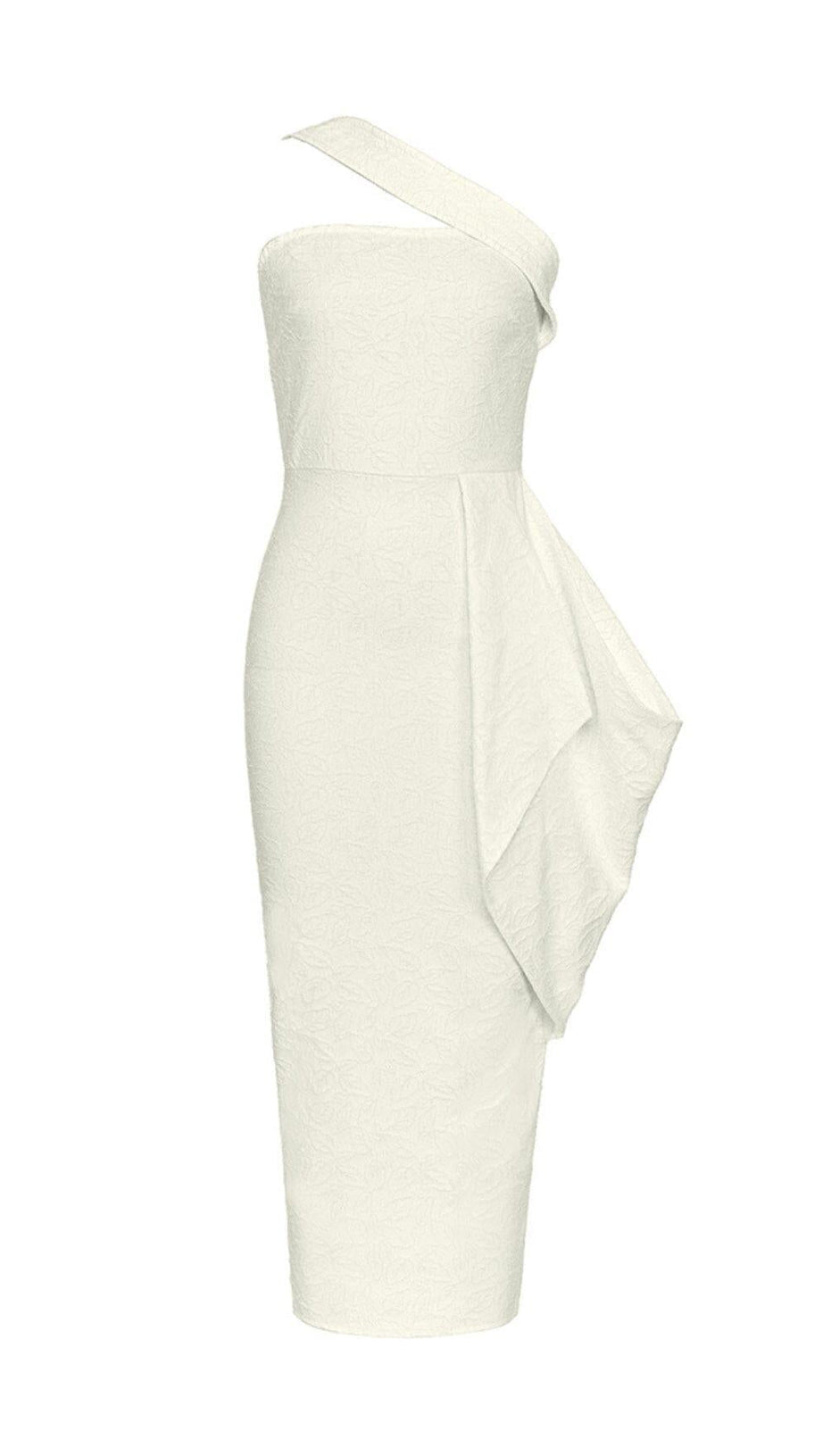 LEAF EMBROIDERY MIDI DRESS IN WHITE