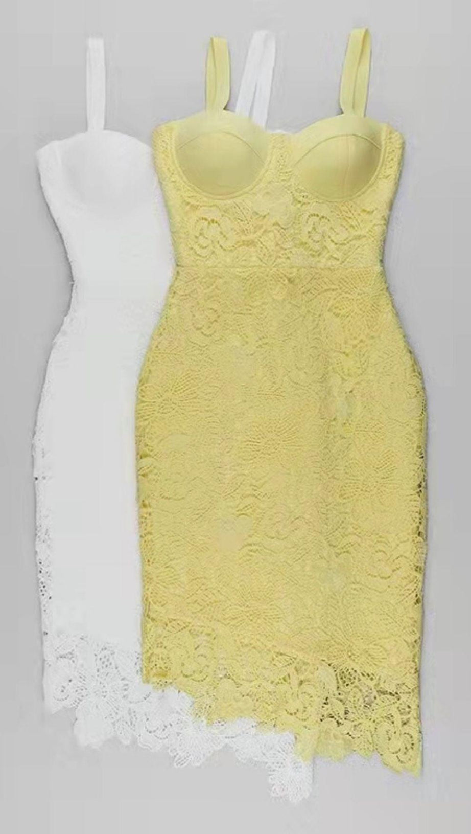 LEMON YELLOW LACE SHEATH DRESS