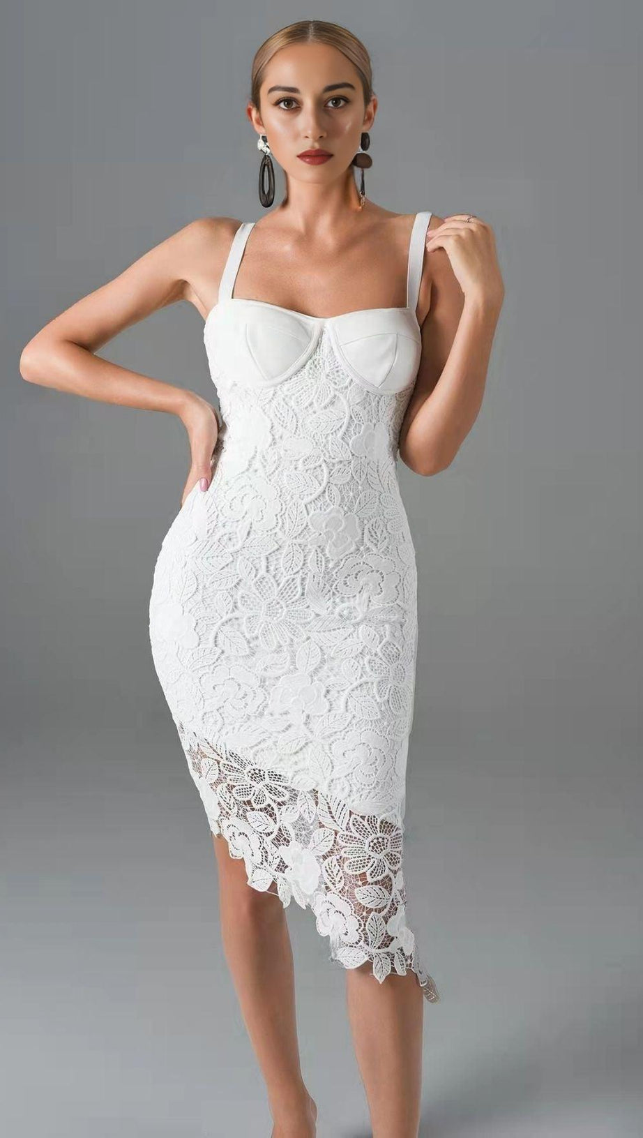 LEMON YELLOW LACE SHEATH DRESS