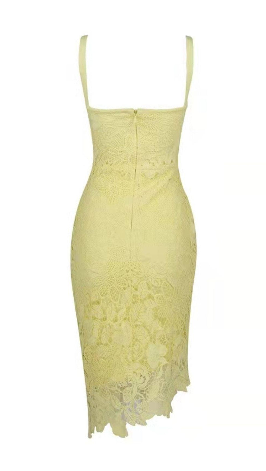 LEMON YELLOW LACE SHEATH DRESS