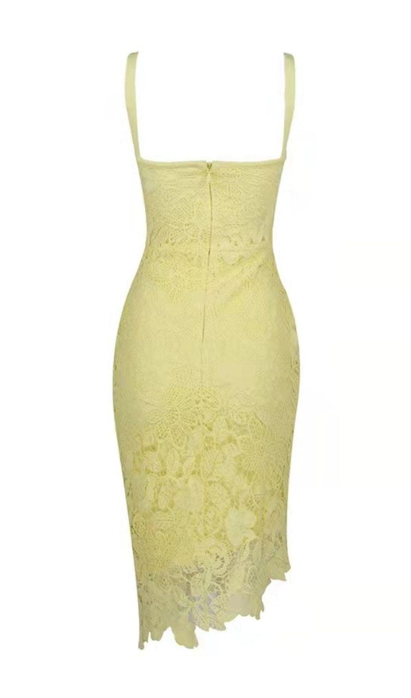 LEMON YELLOW LACE SHEATH DRESS