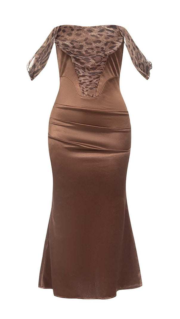 AIIZIE LEOPARD LAYERED MIDI DRESS IN CHOCOLATE BROWN - product image