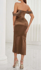 LEOPARD LAYERED MIDI DRESS IN CHOCOLATE BROWN