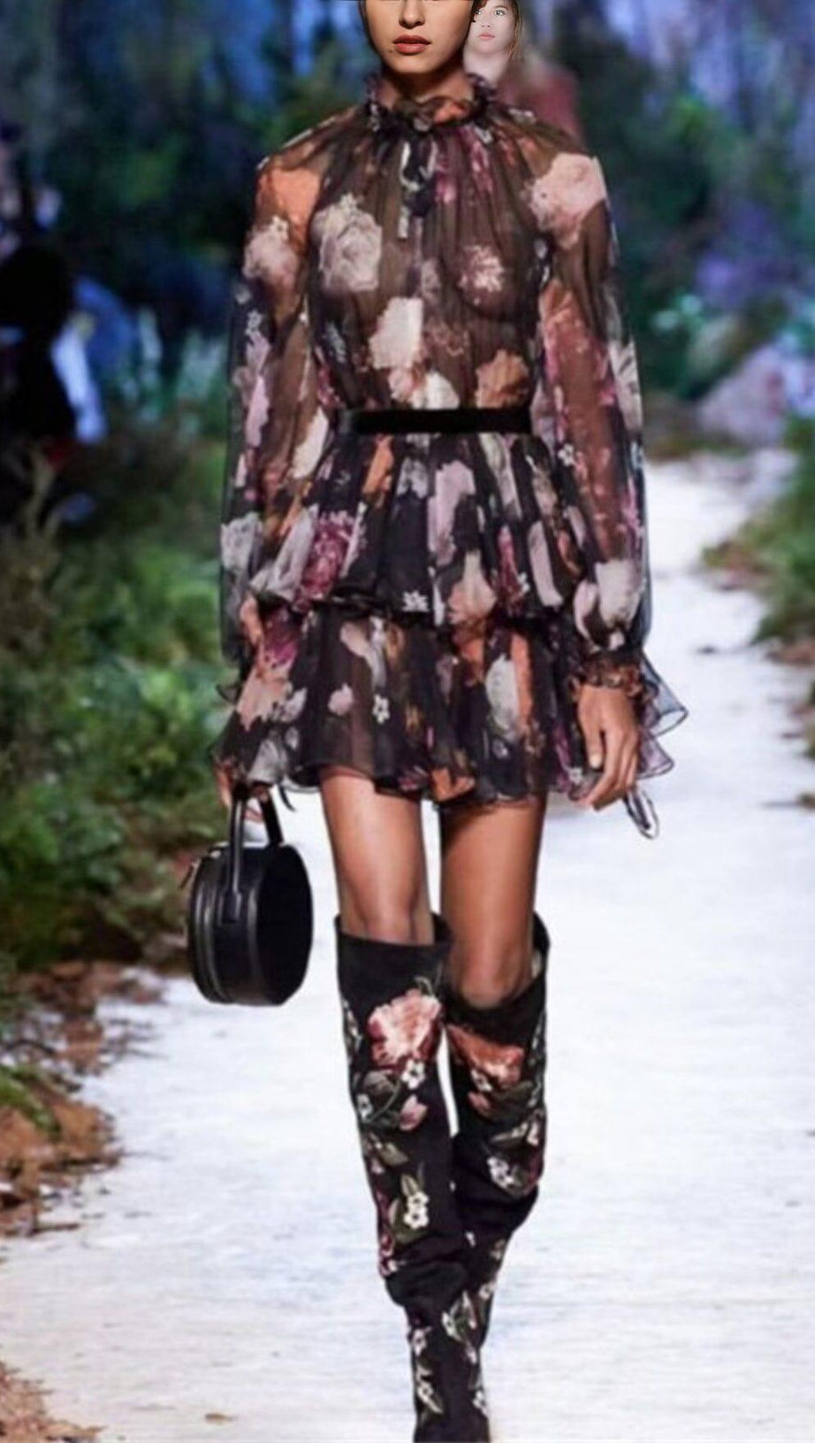 STAND COLLAR LANTERN SLEEVE HIGH WAIST VINTAGE DRESS