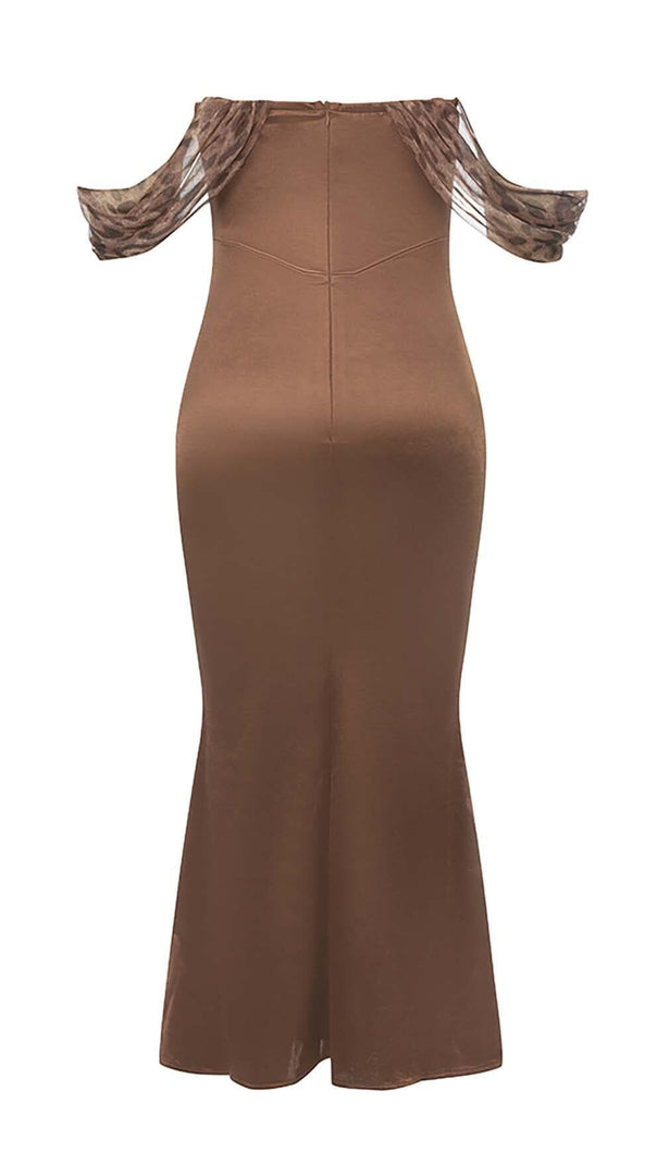 AIIZIE LEOPARD LAYERED MIDI DRESS IN CHOCOLATE BROWN - product image