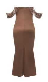 LEOPARD LAYERED MIDI DRESS IN CHOCOLATE BROWN