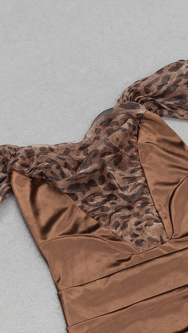 AIIZIE LEOPARD LAYERED MIDI DRESS IN CHOCOLATE BROWN - product image
