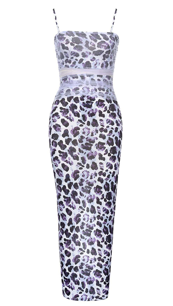 AIIZIE LEOPARD OUT MESH MIDI DRESS IN LAVENDER - product image